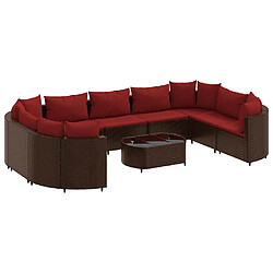 vidaXL Salon de jardin 10 pcs avec coussins marron résine tressée