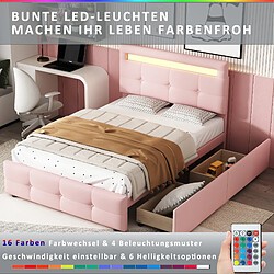 Avis KOMHTOM Lit Rembourré Simple 90*200 cm Avec Lumières LED - 2 Tiroirs - En Lin - Lit D'Appoint - Rose