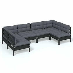 Maison Chic Salon de jardin 6 pcs + coussins - Mobilier/Meubles de jardin - Table et chaises d'extérieur Noir Bois de pin massif -MN45676