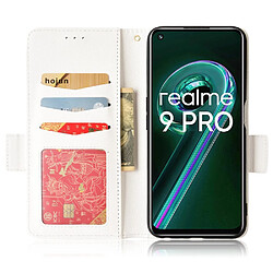 Etui en PU texture litchi, fermoir magnétique avec support, blanc pour votre Realme 9 Pro