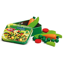 Erzi Pretend Play Wooden Grocery Shop Merchandize Vegetables Iglo In A Tin 18 Pc