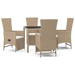 Ensemble salle à manger de jardin 5 pcs,Table et chaise à dîner d'extérieur Beige poly rotin -MN35005