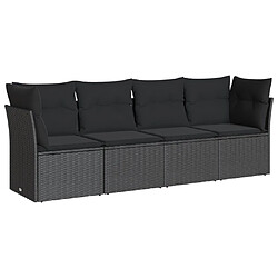 vidaXL Salon de jardin 4 pcs avec coussins noir résine tressée