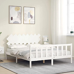 Avis Maison Chic Lit adulte - Cadre Structure de lit avec tête de lit Contemporain blanc 160x200 cm bois massif -MN42839