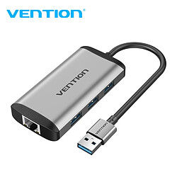 Vention CKBHB USB HUB x3 Ethernet - USB 3.0 - Gigabit Ethernet - 1200 Mbps - Compatible USB-A/USB-C - Certification CE - Couleur Gris