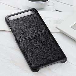 Coque en cuir véritable + TPU peau de litchi noir pour votre Samsung Galaxy Z Flip