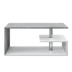 Helloshop26 Table basse salon avec étagère rangement en MDF 90 cm blanc et béton 03_0004156