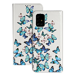 Etui en PU impression de motifs avec support papillons bleus pour votre Samsung Galaxy A51