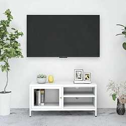 Maison Chic Meuble TV scandinave - Banc TV pour salon Blanc 90x30x44 cm Acier et verre -MN83601