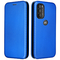 Coque en TPU + PU texture en fibre de carbone avec support et porte-carte bleu pour votre Motorola Moto G71 5G