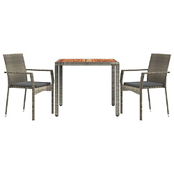 Avis Salle à manger de jardin 3 pcs,Table et chaise à dîner avec coussins Gris -MN61050