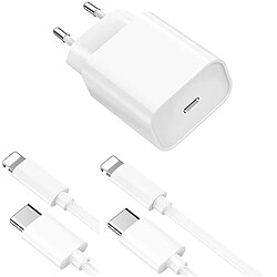 Chargeur Rapide 20W + 2 Cables USB-C Lightning pour iPhone 13 / 12 / 11 / PRO / MINI / MAX Little Boutik®