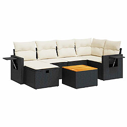 vidaXL Salon de jardin 7 pcs avec coussins noir résine tressée