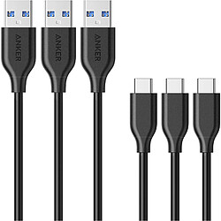 [Pack de 3] Câbles USB C vers USB 3.0 [90 cm] Anker Powerline avec Résistance 56k ohms pour Appareils USB Type C