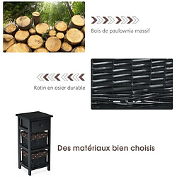 Avis Helloshop26 Lot de 2 tables de chevet table de nuit avec 1 tiroir et 2 panier d'osier amovible cadre en bois de paulownia style vintage rustique noir 20_0005843