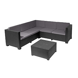 Pegane Salon de Jardin de 5 places en résine tressée coloris anthracite( 2 canapés + table basse)