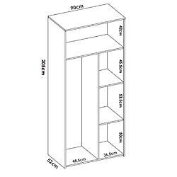 Pegane Armoire, meuble de rangement avec 2 portes coloris chêne naturel, blanc - Longueur 90 x Profondeur 52 x Hauteur 205 cm