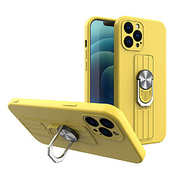 Ozzzo ring coque etui en silicone avec prise pour les doigts et support pour iphone 12 pro max jaune