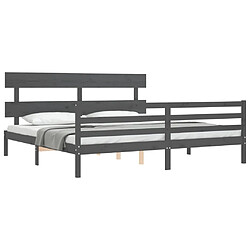 Acheter Maison Chic Lit adulte - Cadre Structure de lit avec tête de lit Contemporain gris 200x200 cm bois massif -MN55995