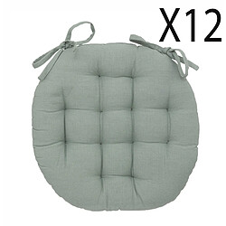 Pegane Lot de 12 coussins de chaise rond, coussins d'assise en coton coloris vert céladon - Diamètre 38 x Hauteur 5 cm 