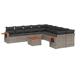 vidaXL Salon de jardin 11 pcs avec coussins gris résine tressée