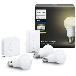 Philips Kit de démarrage blanc avec 3 x e27 9 w [pont et télécommande avec variateur inclus] - fonctionne avec alexa