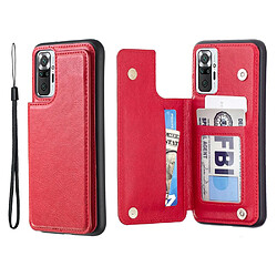 Coque en TPU + PU hybride avec béquille et porte-cartes rouge pour votre Xiaomi Redmi Note 10 Pro