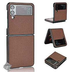 Htdmobiles Coque rigide simili cuir avant et arrière pour Samsung Galaxy Z Flip 4 5G - MARRON