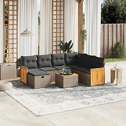 Maison Chic Ensemble Tables et chaises d'extérieur 8 pcs avec coussins,Salon de jardin gris résine tressée -GKD356714