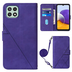 Etui en PU antichoc, fermoir aimanté à motif lignes avec support et bandoulière violet pour votre Samsung Galaxy A22 5G (EU Version)