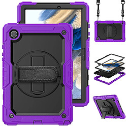 Coque en silicone antichoc avec béquille pivotante et bandoulière noir/purple pour votre Samsung Galaxy Tab A8 10.5 (2021) Wi-Fi SM-X200/LTE SM-X205