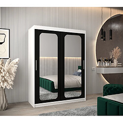 Abiks Meble Armoire PROMO T3 À Portes Coulissantes 200/150/62 2 Portes (Blanc/Noir)