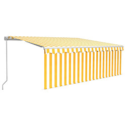 Maison Chic Auvent manuel rétractable avec store | store extérieurs de porte | Marquise Brise-soleil et LED 4x3m Jaune et blanc -GKD78040