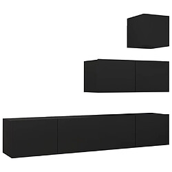 Maison Chic Ensemble de meubles TV 4 pcs | Banc TV Moderne pour salon | Meuble de Rangement - Noir Aggloméré -MN85523