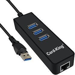 Carte King KW-3018 HUB USB 3.0 à 3 ports avec convertisseur Ethernet 10/100/1000 Gigabit (3 ports USB 3.0, un port Ethernet RJ45 Gigabit) Noir