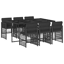 vidaXL Ensemble à manger de jardin coussins 7pcs Noir Résine tressée