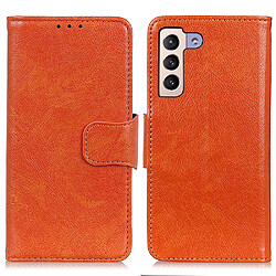 Etui en PU texture nappa, fermeture magnétique orange pour votre Samsung Galaxy S22 Plus