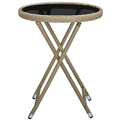 vidaXL Table à thé Beige 60 cm Résine tressée et verre trempé