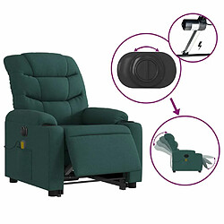 Maison Chic Fauteuil Relax pour salon, Fauteuil inclinable de massage électrique Vert foncé Tissu -GKD86922 pas cher