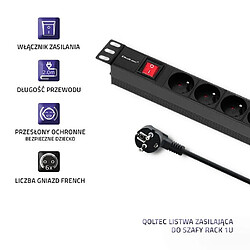 Avis Power strip for RACK 1U 16A, PDU, 6xFRENCH, 2m