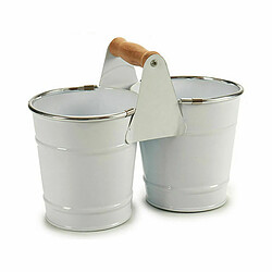 Ibergarden Cache-pot Double Blanc Argenté Bois Zinc 20 x 15 x 10,2 cm (24 Unités)