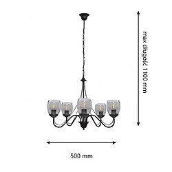 Helam Suspension Allena Verre,Fer Noir,fumé 5 ampoules 110cm