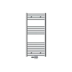 LuxeBath Radiateur de salle de bain Sahara 600x1200 mm Chrome courbé avec raccord central + garniture de raccordement avec thermostat Forme de passage Raccord au sol