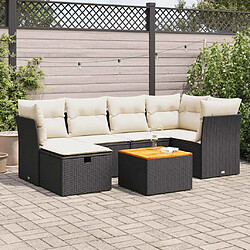 vidaXL Salon de jardin 7 pcs avec coussins noir résine tressée