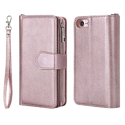 Etui en PU fermeture à glissière détachable 2-en-1 portative or rose pour votre Apple iPhone iPhone 8/7/6s/6 4.7 pouces