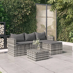 vidaXL Salon de jardin 3 pcs avec coussins Gris Résine tressée