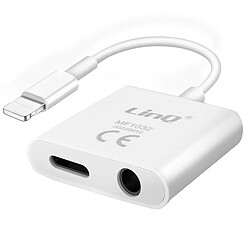 Adaptateur 2 en 1 Lightning vers Jack 3.5mm Audio + Lightning Charge LinQ Blanc