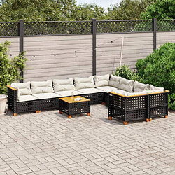 vidaXL Salon de jardin 10 pcs avec coussins noir résine tressée