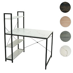 Mendler Bureau avec étagère HWC-K81, table d'ordinateur portable table de travail, 100x60cm métal MDF ~ aspect marbre blanc