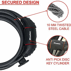 MASTER LOCK Cable Antivol Vélo [1,8 m Câble] [Clé] [Extérieur] [Support Fixation Vélo] 8130EURDPRO